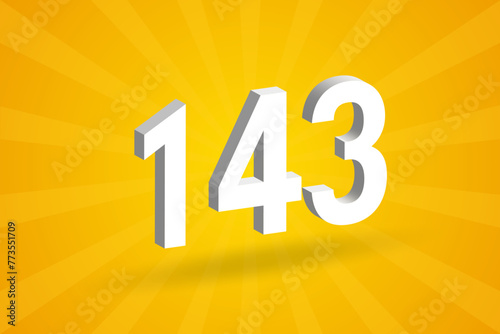 3D 143 number font alphabet. White 3D Number 143 with yellow background