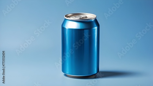 Aluminum blue soft drink isolated soda can on a blue backdrop