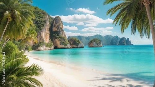 Tropical beach paradise with limestone cliffs