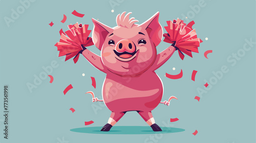 A photo of a cheerleading pig flat cartoon vactor i