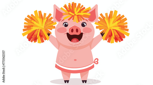 A photo of a cheerleading pig flat cartoon vactor i