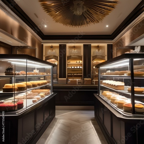A dessert cafe with glass cases filled with decadent cakes and pastries1