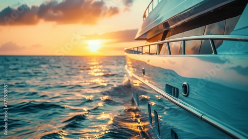 Luxury Yacht Sailing at Sunset on Tranquil Sea, Exclusive Travel Concept