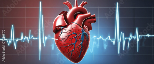 Human heart on ecg graph background
