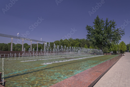 Panoramic picture of fountain at the main square in Tashkent, Uzbekistan