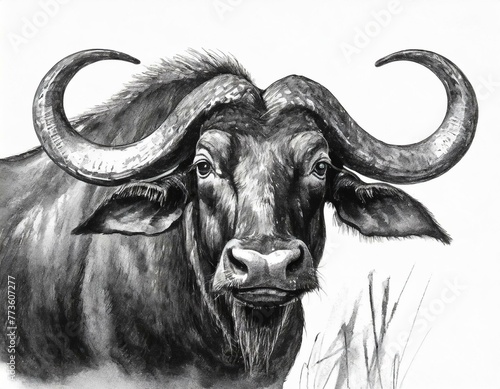 Pencil drawing of an Asian water buffalo