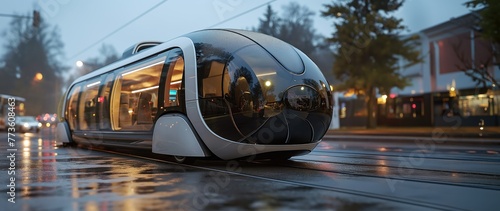 futuristic self-driving electric bus high technology. Created with generative AI. 