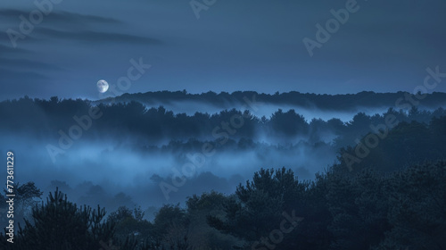 A dense fog swirls around a dark and twisting forest concealing an alluring and enigmatic moonlit mirage on the enchanting moors. . .