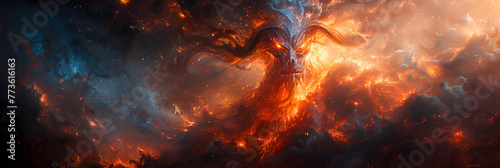 close up of fire flames, Hellish Evil Demon Overlord of Rage and Terror