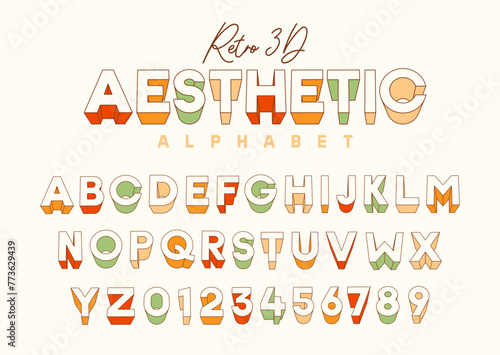 Pastel retro 3d alphabet set. vintage aesthetic font typeface effect with modern twist for stylish branding