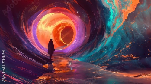 Futuristic vortex tunnel scene abstract illustration poster web page PPT background