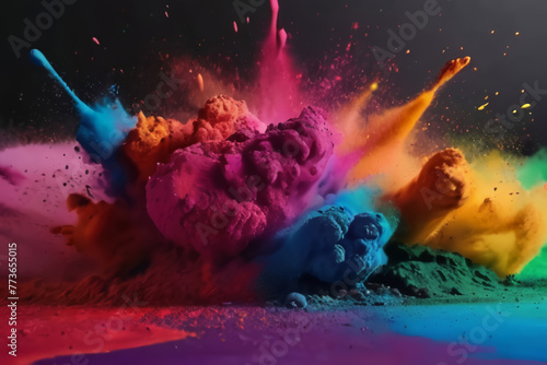 colorful display of colored powder Vibrant Spectrum A Colorful Rainbow Holi Paint Powder Explosion