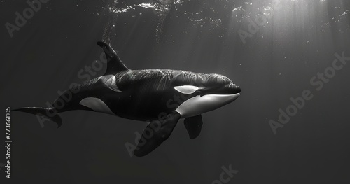 Orca (Killer Whale), black and white, powerful and social apex predator. 