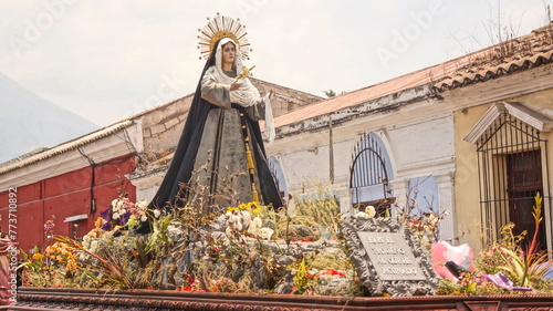 Procession of Jesus Nazareno de la Merced and Virgin Mary. Holy Week In Antigua Guatemala