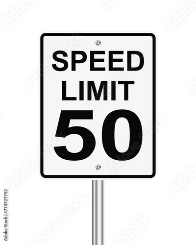 Traffic road sign Speed limit 50 on white