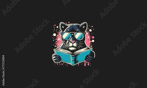 panther wearing sun glass reading book vector artwork design