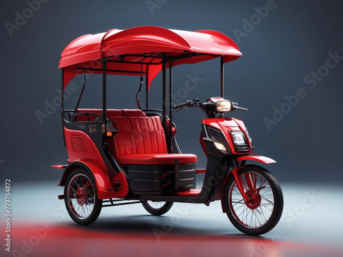 3D-rendered auto rickshaw or tuk tuk on vibrant color background. Traditional public city taxi tuk tuk cab car transport 