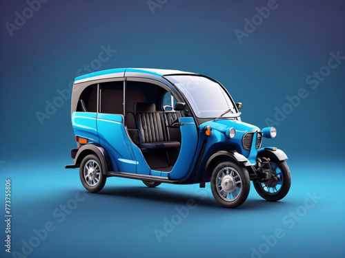 3D-rendered auto rickshaw or tuk tuk on vibrant color background. Traditional public city taxi tuk tuk cab car transport 