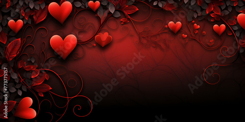 Red Hearts Frame on Valentine Day dark background,