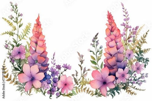 watercolor of foxglove clipart with tall spires of colorful flowers. flowers frame, botanical border, Design wedding love cards shop.