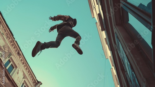 Urban Freerunning Jump, High-Flying Parkour in the City