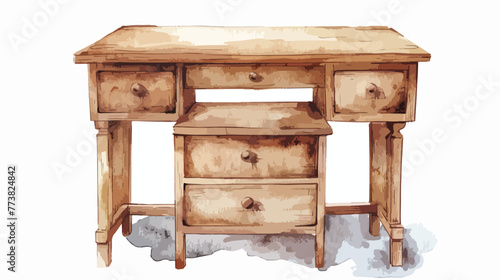 wooden desk of three drawers in watercolor silhouette