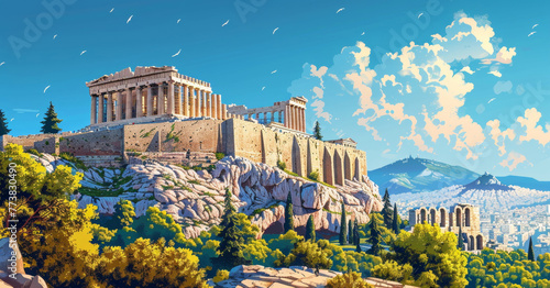 Illustration of the Acropolis of Athens, Generative AI