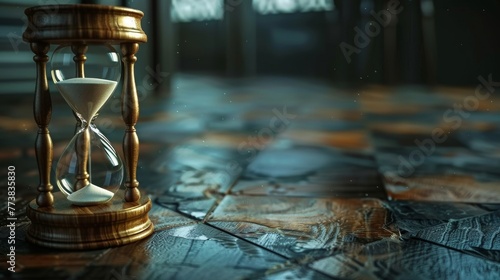 an hourglass on a dark floor, Generative AI
