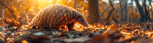 Pangolin, scales, endangered species, roaming freely in a protected reserve, a symbol of conservation efforts, realistic image, Backlights