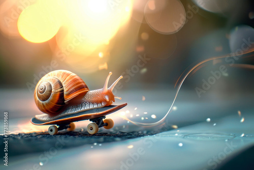 snail on a skateboard