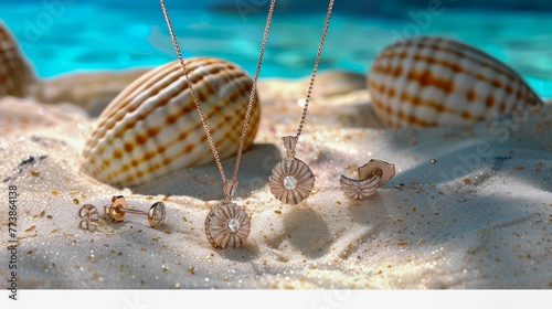 Close up View of Hermit Crabs Crawling on Tropical Beach with Sunlit Seashells by the Clear Blue Ocean Water