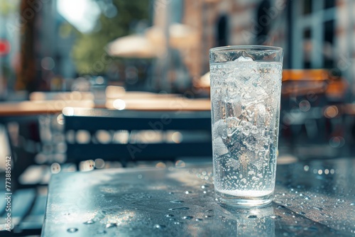 Fresh water glass against a backdrop of summer heat. Staying cool during a heatwave