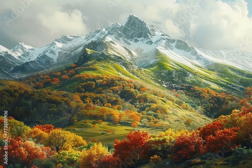 green mountain in autumn, Generative AI