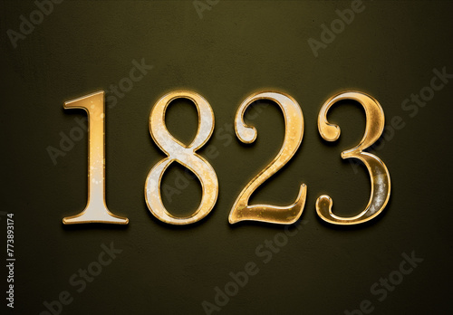 Old gold effect of 1823 number with 3D glossy style Mockup. 