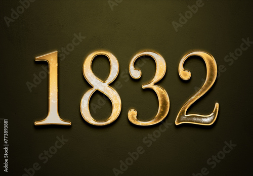 Old gold effect of 1832 number with 3D glossy style Mockup. 