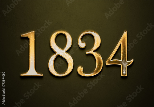 Old gold effect of 1834 number with 3D glossy style Mockup. 