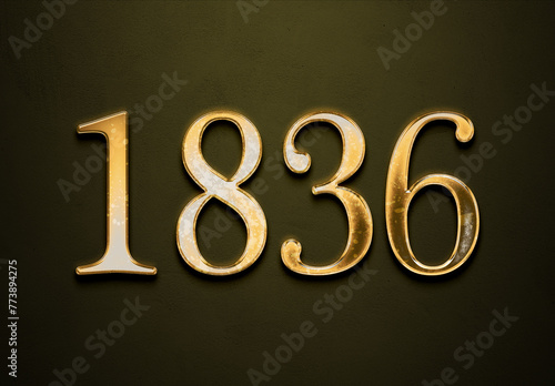 Old gold effect of 1836 number with 3D glossy style Mockup. 