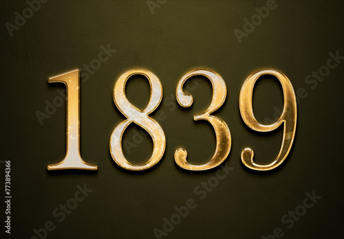 Old gold effect of 1839 number with 3D glossy style Mockup. 