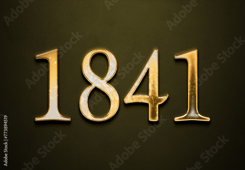 Old gold effect of 1841 number with 3D glossy style Mockup. 