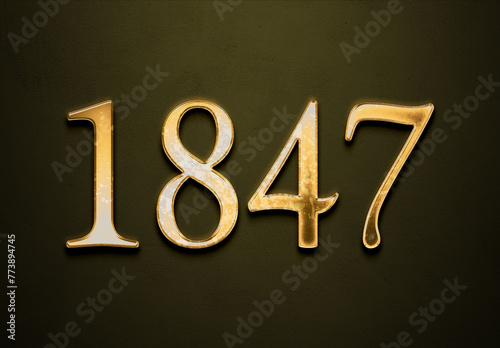 Old gold effect of 1847 number with 3D glossy style Mockup. 