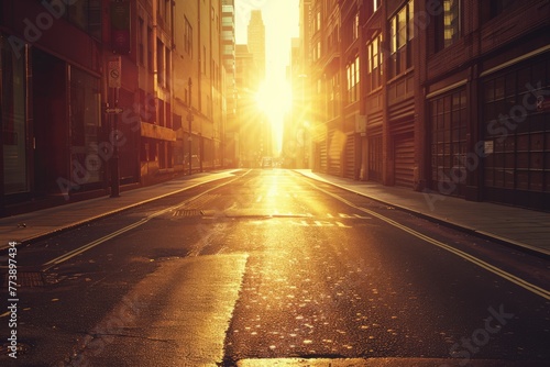 Sun casting long shadows on an empty city street during a heatwave.