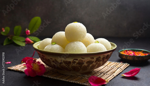 Bengali sweet rasgulla on a bowl.