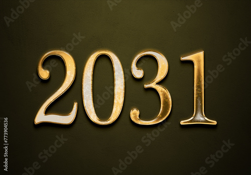 Old gold effect of 2031 number with 3D glossy style Mockup. 