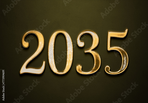 Old gold effect of 2035 number with 3D glossy style Mockup. 