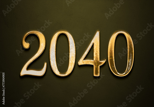 Old gold effect of 2040 number with 3D glossy style Mockup. 