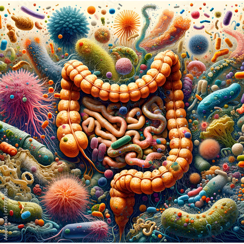 highly detailed and scientifically accurate illustration of the diverse ecosystem of microorganisms