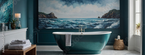 Coastal-themed bathroom with sea-inspired accents.