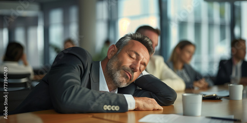 Geschäftsmann schläft im Meeting