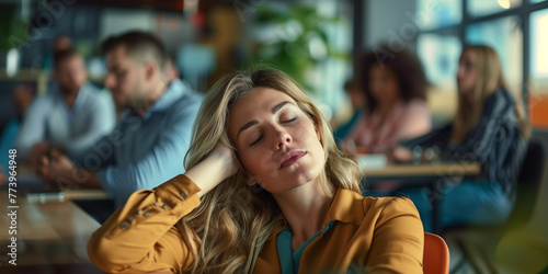 Geschäftsfrau schläft im Meeting