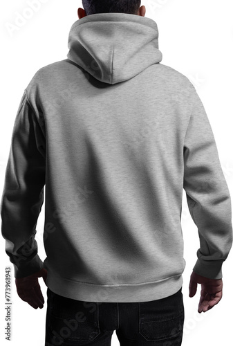 Mockup gray heather hoodie on a man, png, back view